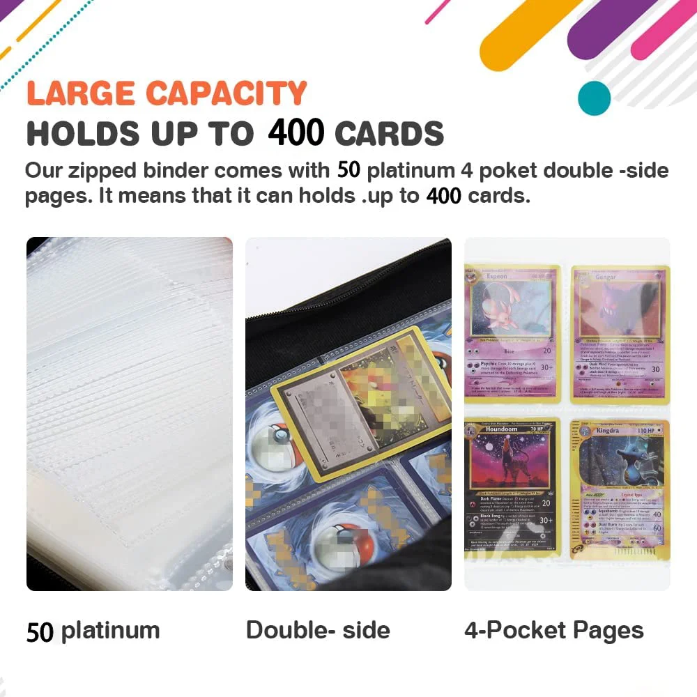 Trading Card Binder for Pokemon Cards Business Card Album Collection Book with 400 Pockets