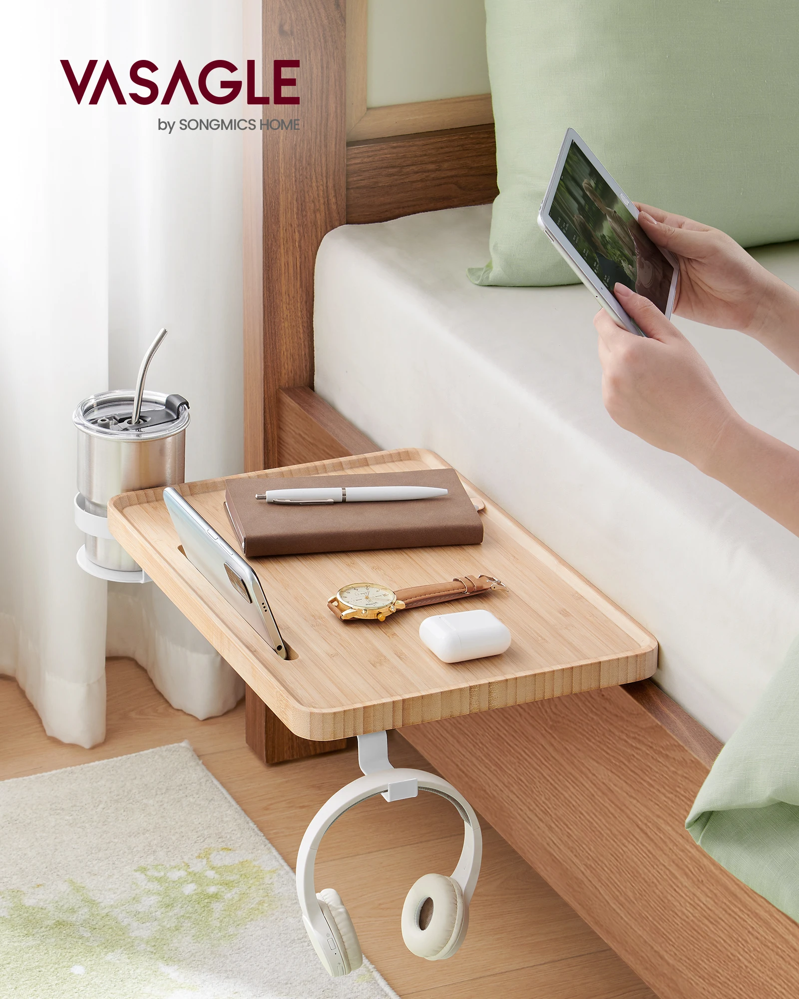 VASAGLE College Dorm Room Essentials Bedside Shelf for Top Bunk  Folding Bedside Shelf Clip on Bedside Table