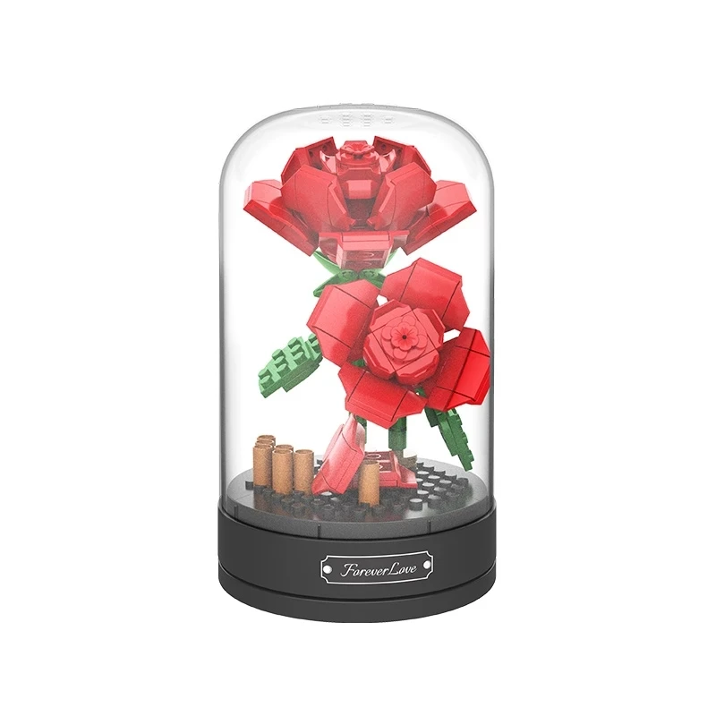 New Flower Blocks Rose Brick Gift with Music Box for Girlfriend