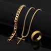 3-Golden cross necklace+bracelet+ring