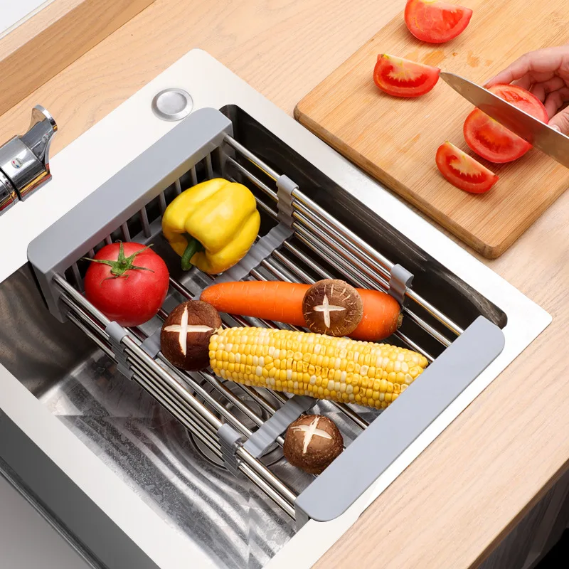 Extend Over Sink Rack Adjustable Sink Drain Basket Kitchen Stainless Steel Dish Drying Rack