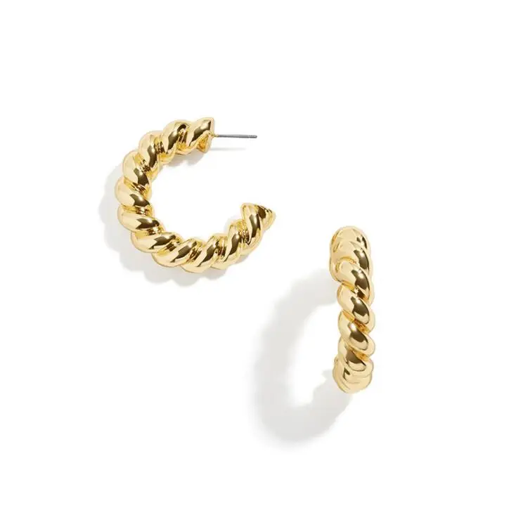 Minimalist Boho Vintage Gold Plated Brass Women Jewelry Modern Thick Hoops Bold Twisted Hoop earrings