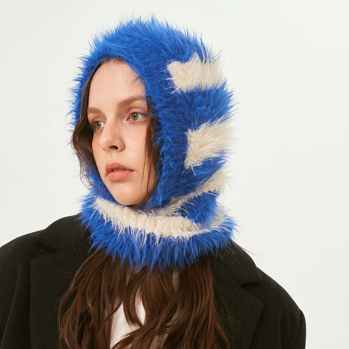 Fall Winter Stripe Multi Color Faux Mink Fur Fluffy Knitted Ski