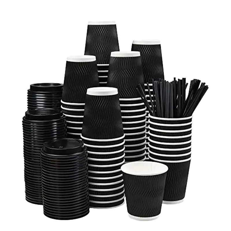 8oz 12oz 16oz Customized Design Safety Food Grade Recyclable Disposable Printed Double Wall Ripple Specialty Paper Beverage Cups 2