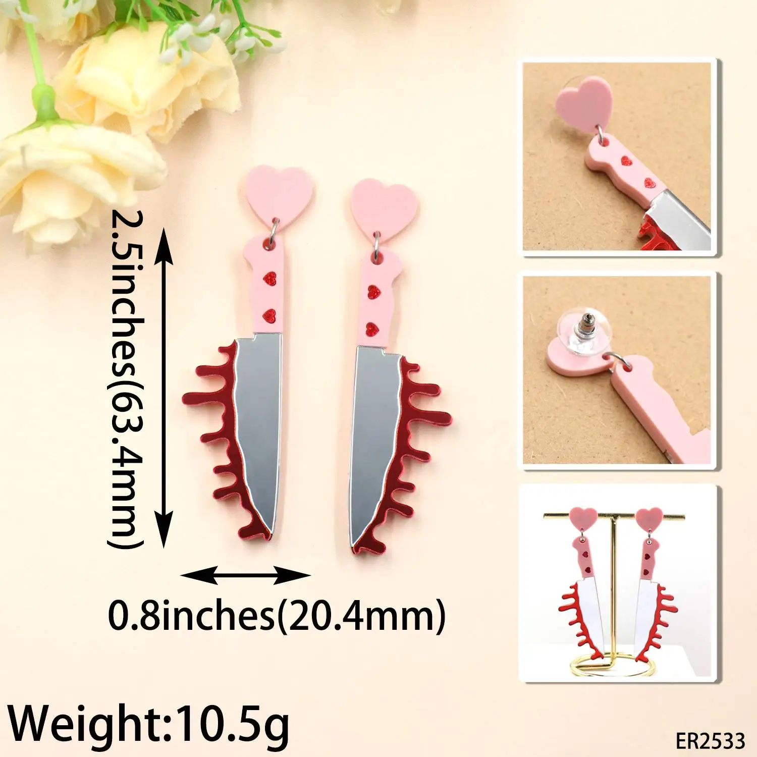 YCXER2533 Halloween Bloody Knife Pink Earrings Vintage Laser Cut Acrylic Jewelry Inspired by Scream Movie for Gift supplier