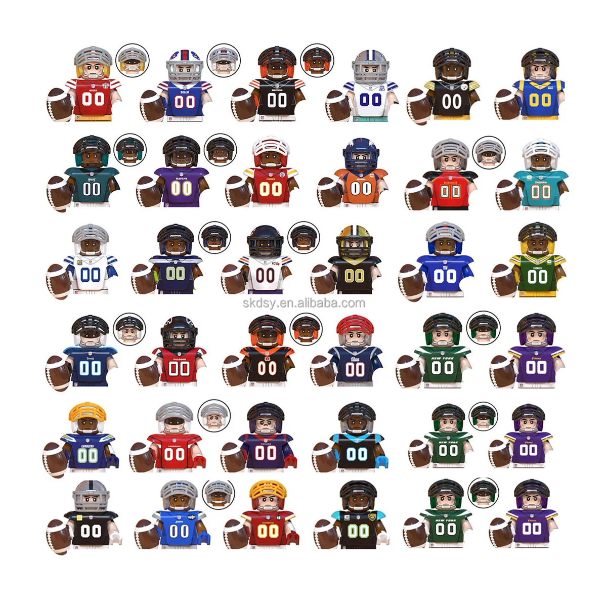 NFL Electronic Mini Figure Building Block Set Assembled Steelers Rams Buccaneers Dolphins Cartoon Image Rugby Player Model Toy