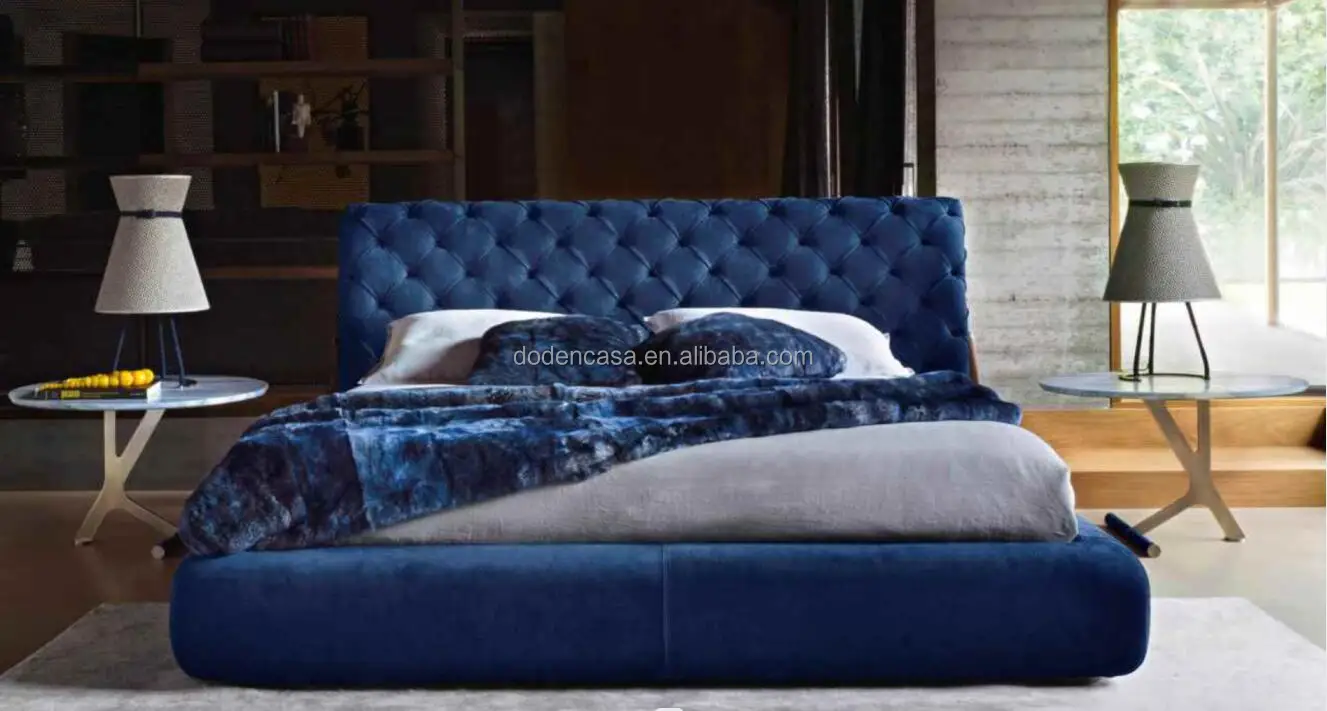 Luxury Italian Modern Large Bedroom Soft Big Headboard Leather Bed