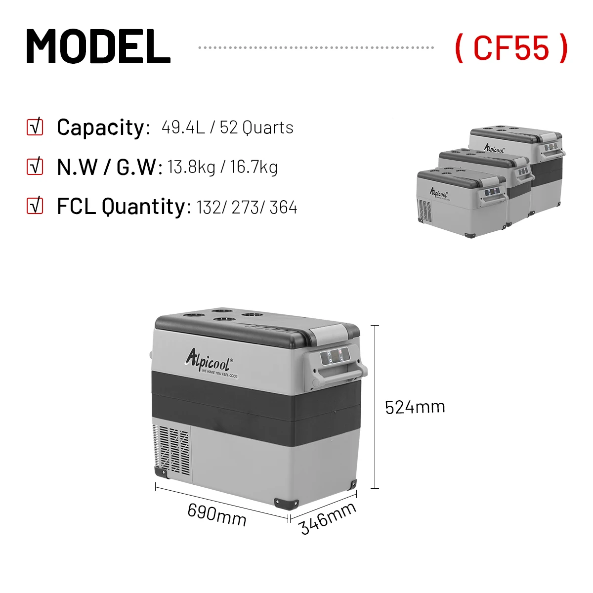 CF55 Alpicool Hot Sale Ac Dc Dual Use Freezer LG Compressor Cooler Camping Outdoor Car Fridge Portable Car Refrigerator