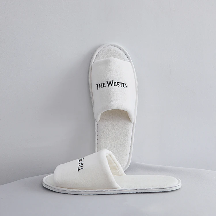 Льняные тапочки с логотипом на заказ для роскошных отелей одноразовые спальни спа-стиля вафельным открытым носком индивидуальные