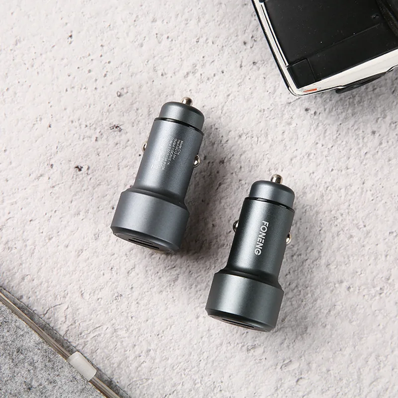 Металлическое автомобильное зарядное устройство FONENG C14 18 Вт PD для быстрой зарядки с двумя