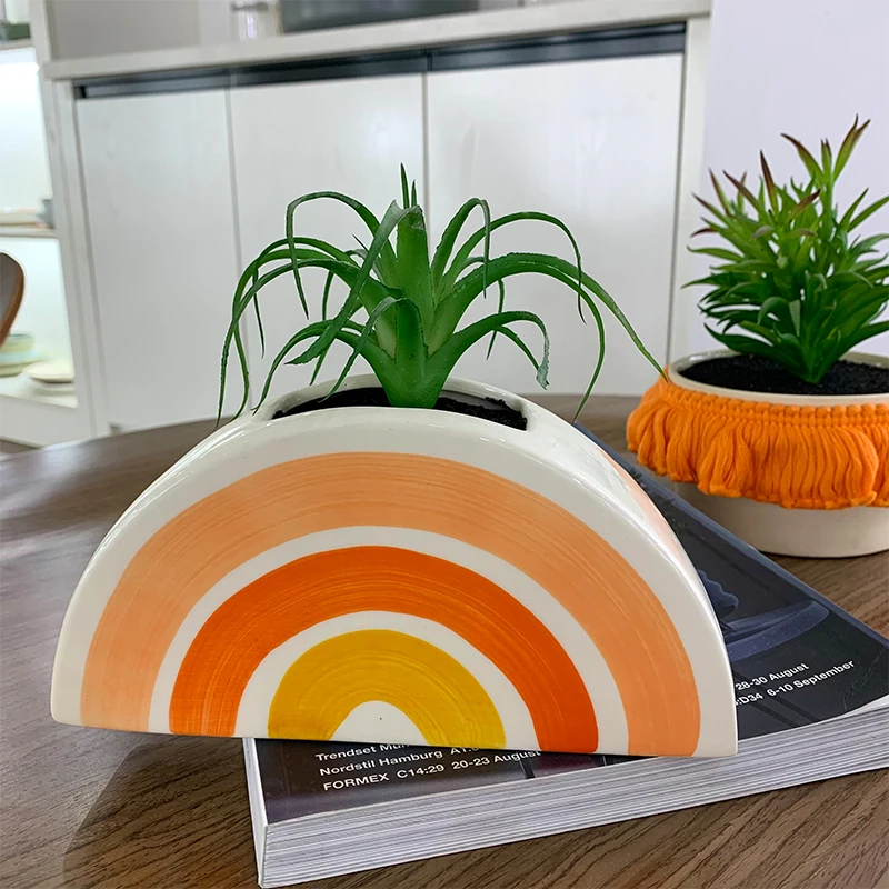 Радужный керамический подвесной горшок для домашнего декора