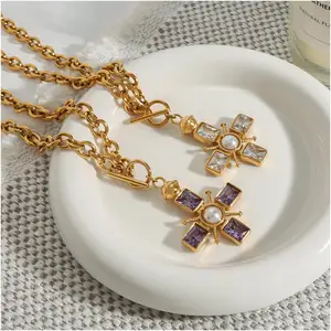 Necklace Solid Cross Fashionable Accessory Vintage Colored Gifts Stainless Steel Custom Pendant Necklace Gifts Christmas