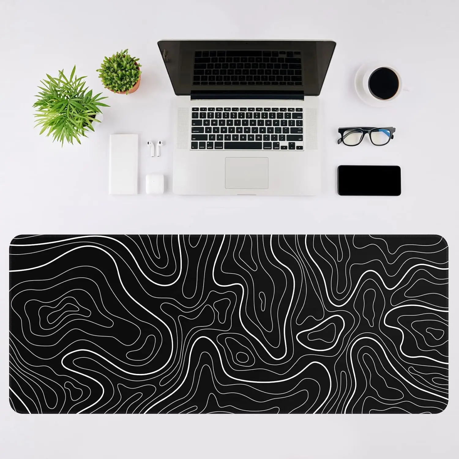 800 300mm Large Gaming Mouse Pad with Anti-Slip Rubber Base Black & White Topographic Li aperçu 6