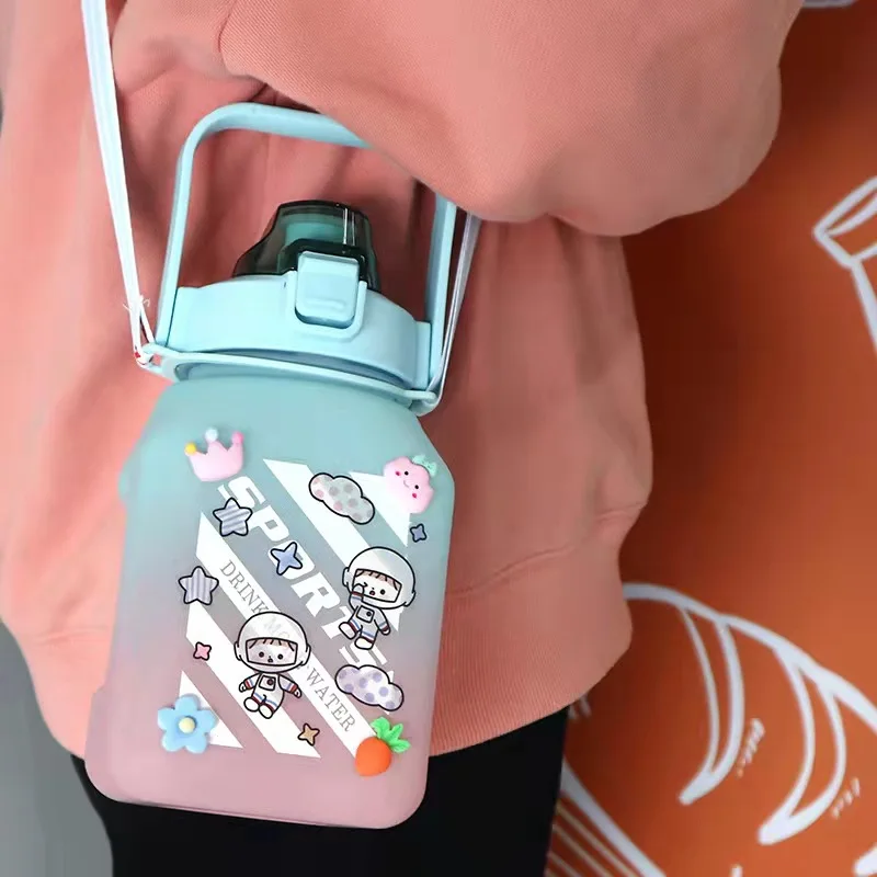 1500ML High Value Gradient Plastic Candy Square Cup Outdoor Sports Water Bottle