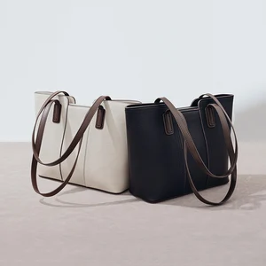 Custom Wholesale Vintage Commuting Ladies Large Capacity Handbags Genuine Cowhide Leather Bucket Tote Bag for Women