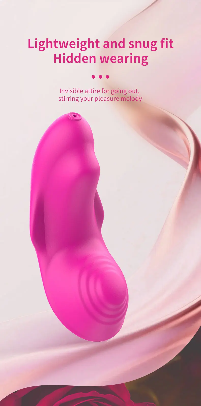 Amoura clitoral and G-spot wearable egg vibrator with rose red silicone body and LED indicator
