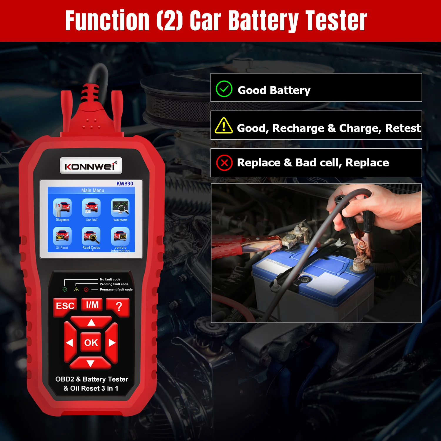 Konnwei KW890 KW880 KW870 12V Car Battery Tester 3 in 1 Automotive