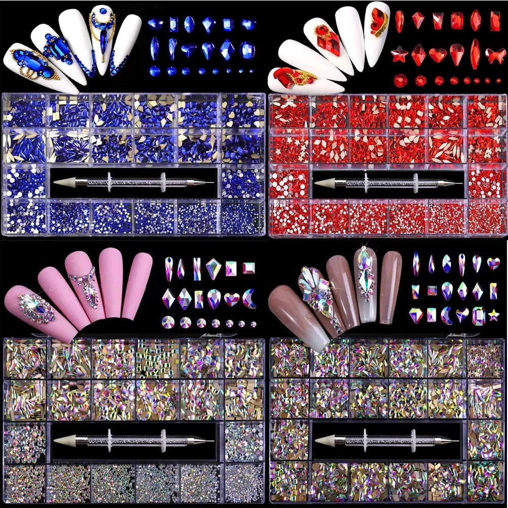 3830Pcs Crystal AB Nails Art Rhinestone Tool Set Mixed Flatback Gemstone for Nails details