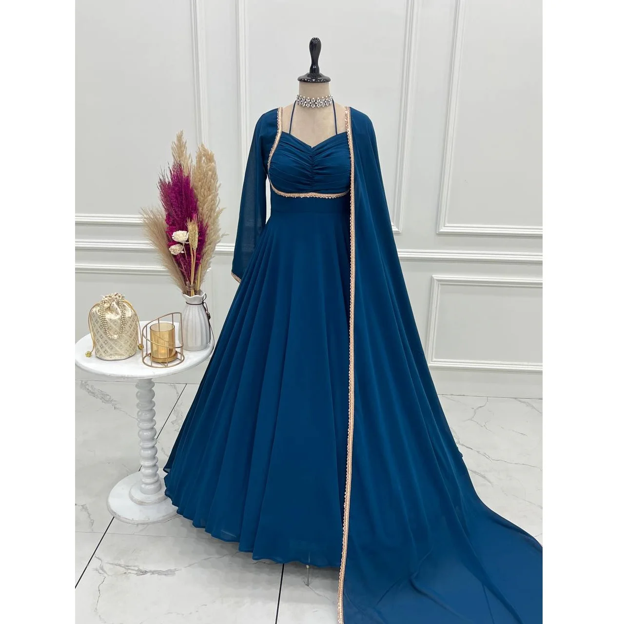 Hot Sale Luxury Georgette Anarkali Gown with Heavy Embroidery Work and Net Dupatta Set Long Flare Gown for Women at Good Price Hot Sale Luxury Georgette Anarkali Gown with Heavy Embroidery Work and Net Dupatta Set Long Flare Gown for Women at Good Price