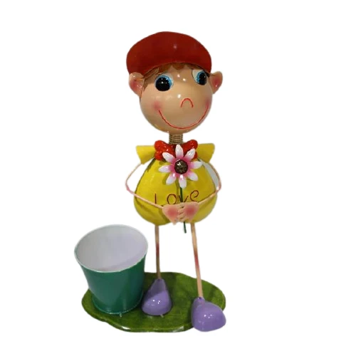 metal flower pot with boy doll planter metal round pot better price