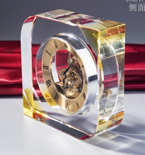 Customized K9 Crystal Glass Obelisk Clock Fo Home Decorative Business Craft Gifts Tabletop Desk Trophy Award for Love Theme