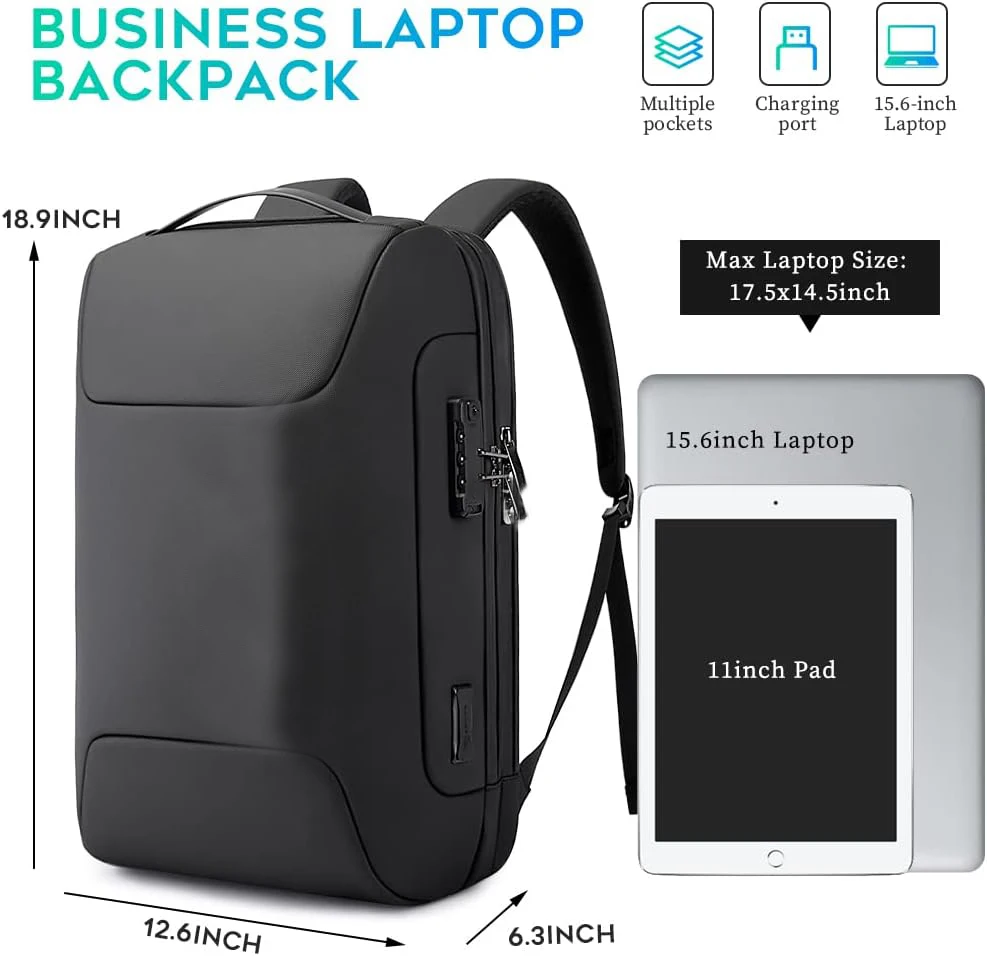 anti theft backpack laptop size Lixiin for Men Lightweight Business Commute Backpack Anti-Theft Water Resistant Backpack for 15.6 Inch Computer for Daily Office Work with Small Bag (Black, 15.6") : Electronics free your hands and give away a USB data cable Anti-Theft Laptop Backpack 20L