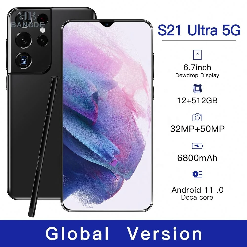 Wholesale Global version original S21 Ultra 12GB+512GB Android smartphone  With stylus Support 4G 5G network Super endurance mobile phone From  m.