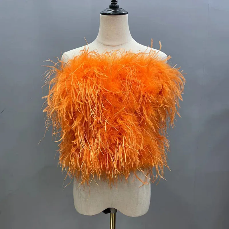 Party Tube Feather Crop Tops - Elegant Ostrich Feathers