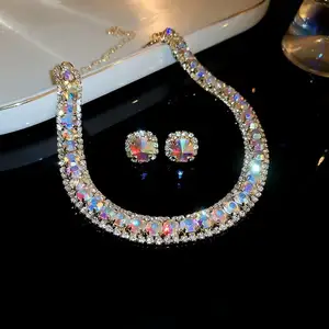 Joias De Luxo Wedding Women Copper Jewelry Sets Colored Diamond Zircon Pendant Necklaces Earrings Fancy Jewellery for Ladies