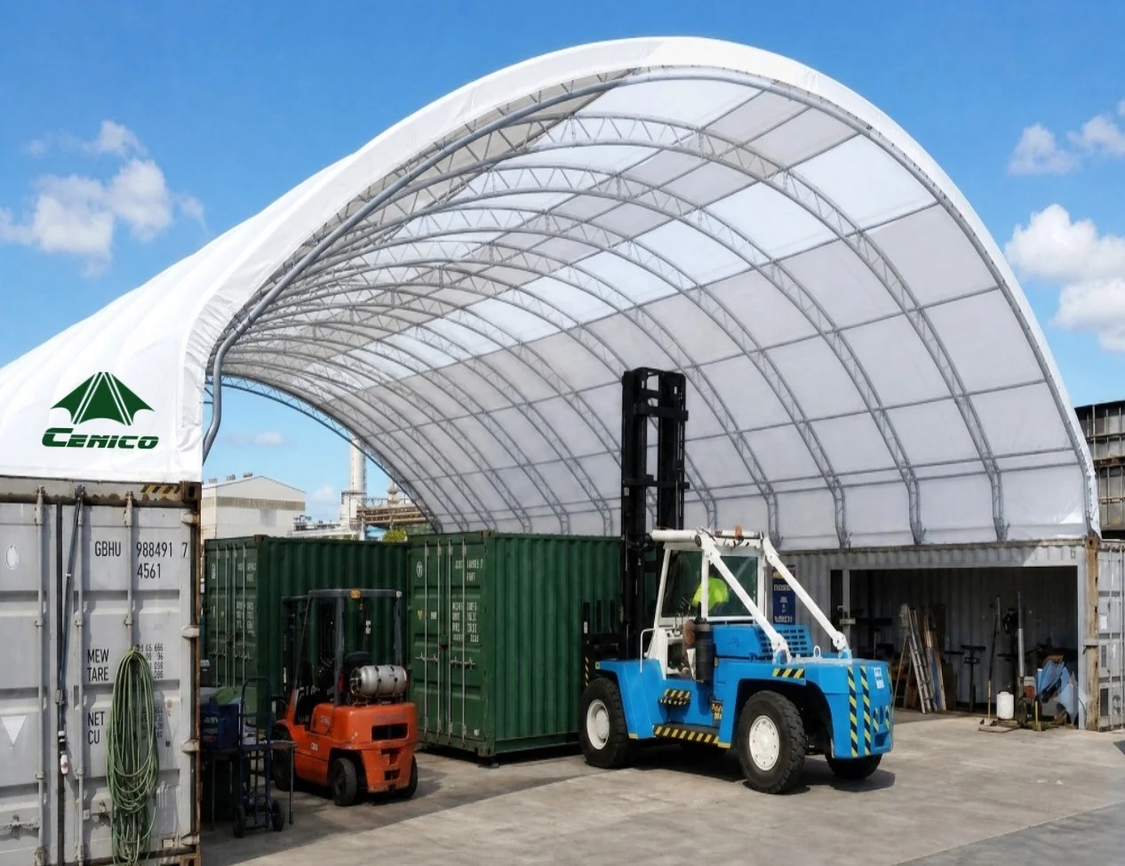 Double Truss Shipping Container Shelter with Translucent Roofs ,  Container Canopy , Container Tent, Container Roofing Shelter