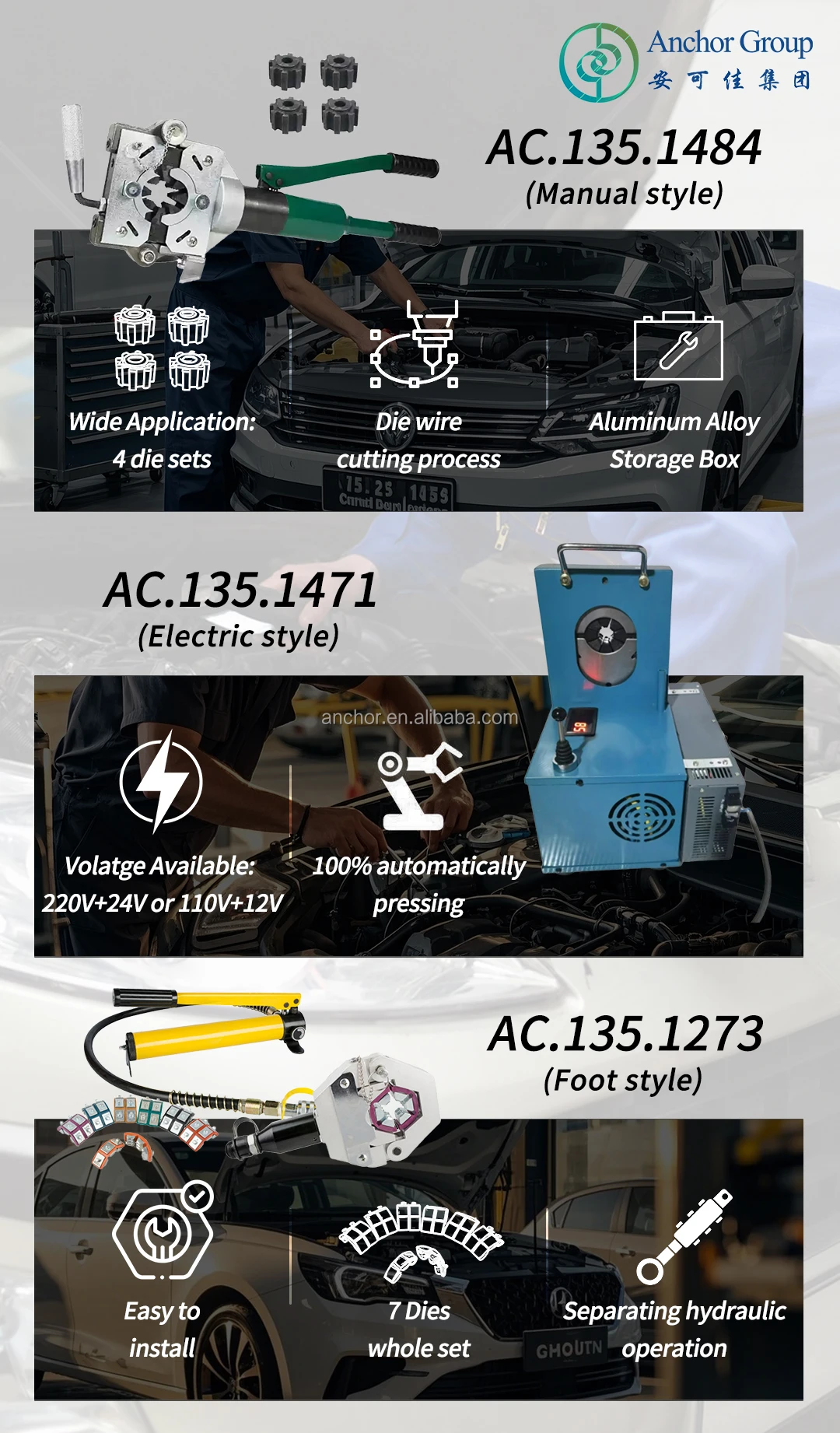 Hydraulic Steel AC Hose Crimper for Car Air Conditioning Repair Model AC.135.0431 High Performance Hand Tool OEM/ODM Available