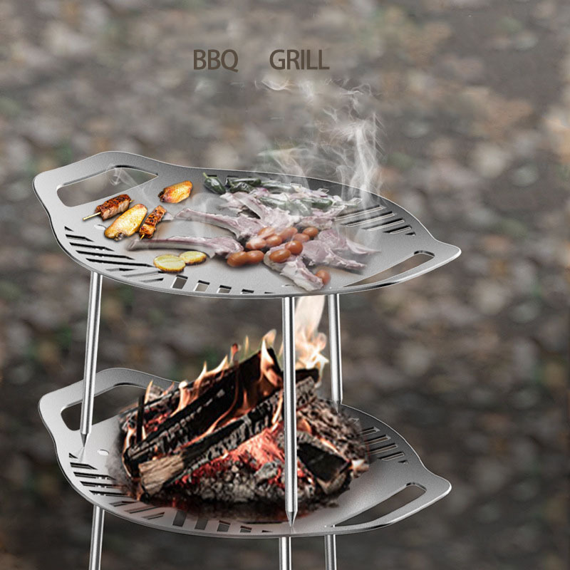 Camping Portable Folding Grill Outdoor bbq Tray Frying Pan Grill Barbecue Brazier Stainless Steel Non-stick for Cooking