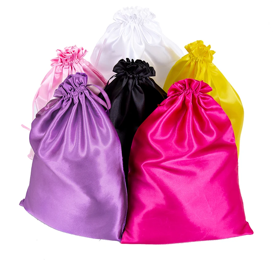 Custom Satin Bags Silk Large Satin Drawstring Bag For Hair Bundles