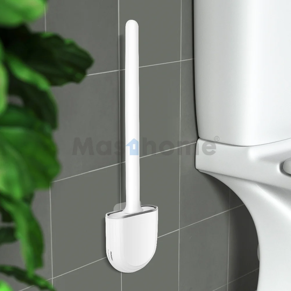 Mathome  New Design Soft TPR Rubber Flat Head Toilet Brush Long Handle Silicone Toilet Cleaning Brush for Bathroom