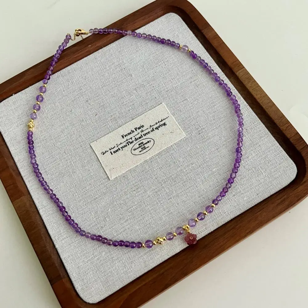 KAKODIY casual adjustable women's boutique jewelry purple natural crystal bead chain 925 sterling silver pendant necklace detail 4