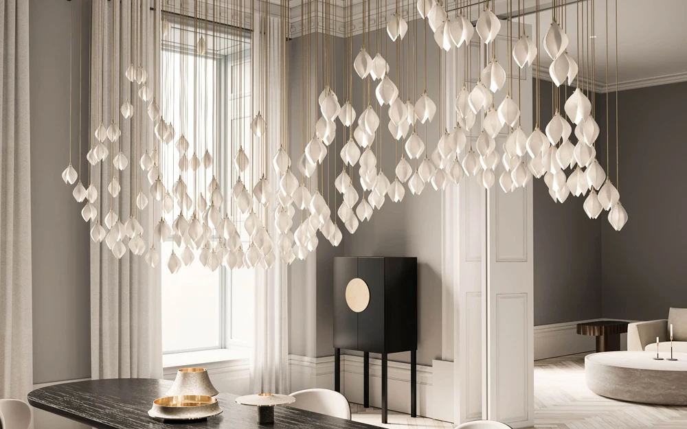 Bloom customized Luxury Decoration Ceramic Project Large Hotel Lobby Chandelier Commercial Hall Restaurant Villa  Pendant lights