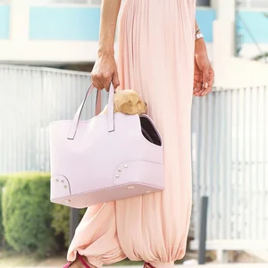 Custom Logo Litchi Leather Luxury Fashion Small Pet Dog Cat Travel Carrier Tote Bag Hand Purse