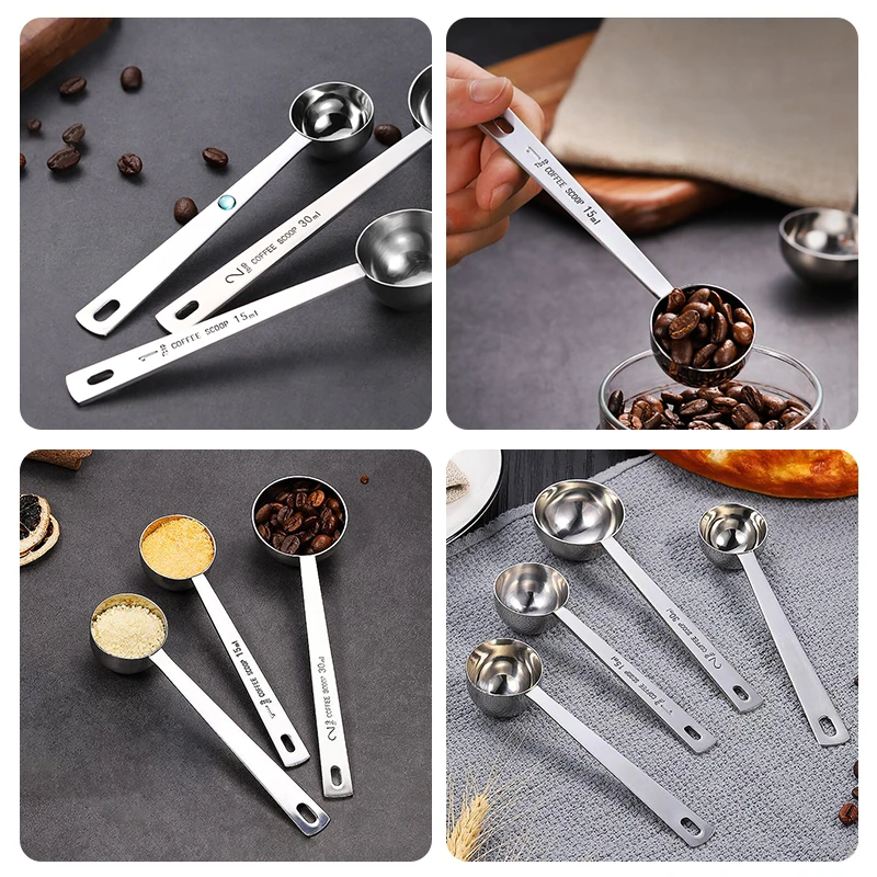 Factory Customized Logo Measuring Scoop Kitchen Measuring Tools Silver Color 15ml 30ml Stainless Steel Metal  Matcha Spoon