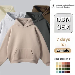 High Quality 380g No Strings Blank Fleece Drop Shoulder Hoodies Men Cotton Pullover Wholesale Custom Printing Embroidery Hoodies