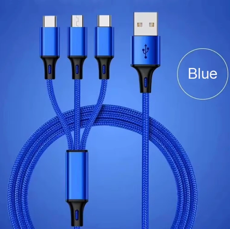 Free Sample 3A Type C +V8 +8 Pin 3 in 1 USB Data Charging Cable 1.2m ...