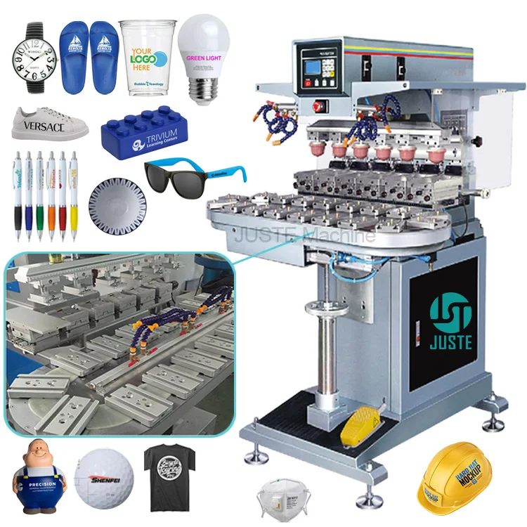 Multi 6 Color Pad Printing Machine Large Automatic Conveyor Tampo Pad Printers for Lighter Pencil Sandals LED Bulb Shoe