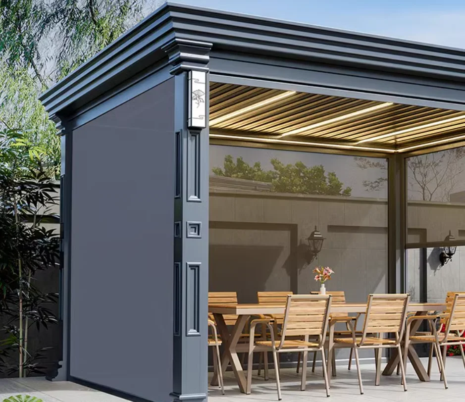 Modern Design Pergola Waterproof Aluminium Frame Electric Features Durable Steel Stainless Garden Decorative Terrace Metal Cover