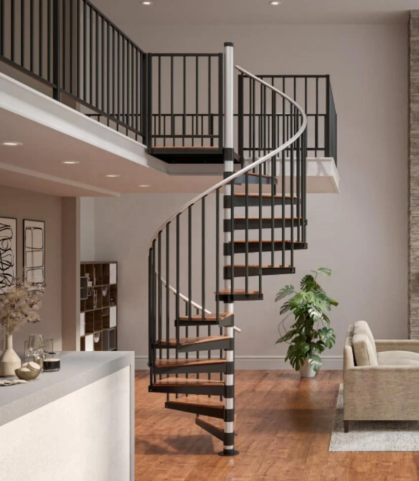 CBMmart Custom Modern Design Staircase Home Decoration Interior Stair Solid Wood Curved Staircase Spiral Stairs