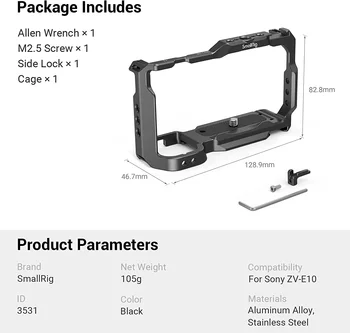 Smallrig Cage with Built-in Quick Release Plate for Arca-Swiss and Cold Shoe for Sony Zv-E10 -3531 product image