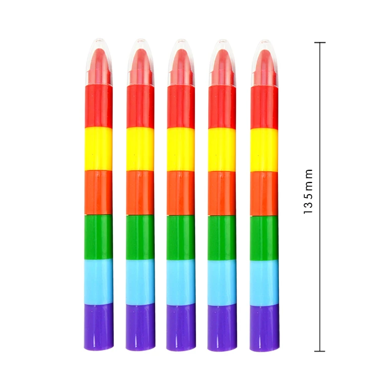 Lot 6 Crayons De Cire Empilables 11 Couleurs - Changeant De Couleur, Pousse Mine, Lavable, Cadeau Créatif Enfant