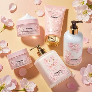High Quality Cherry Blossom Petal Flower Scent Essence Travel Set Hot Sale Kojic Ingredient Anti-aging Moisturizing Skincare Set