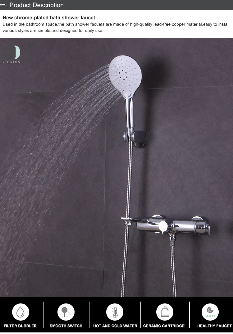 Juego de mezclador de ducha fría y caliente para baño de pared cromado