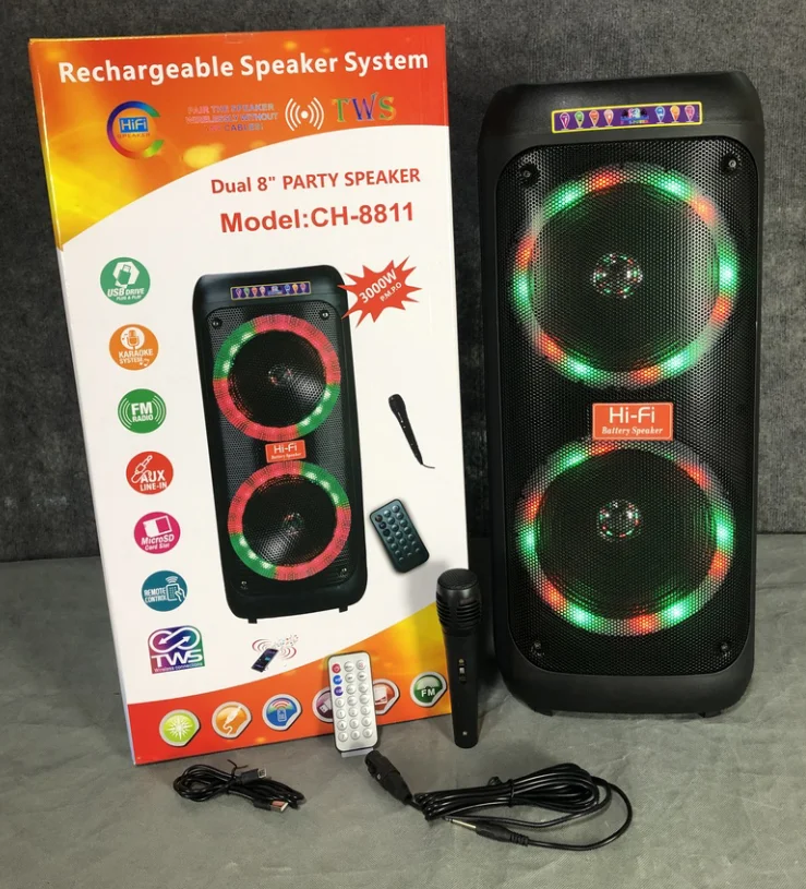CH-8811 Dual 8 Inch Party Speaker - Disco Lights & Quality