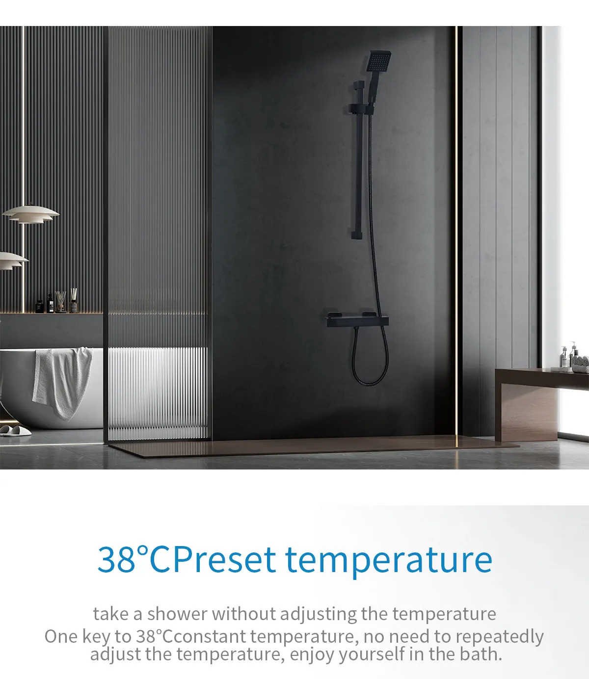 Modern Brass Square Single Function Bar Valve Shower  System - Black supplier