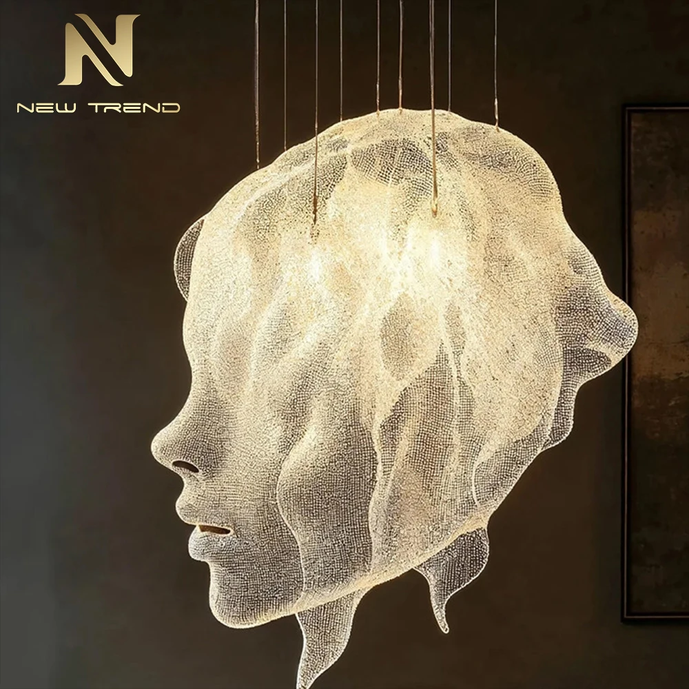 CPL-474 Contemporary Abstract Face Sculpture Chandelier – Custom Crystal Art Installation for Hotel Lobby & Showroom